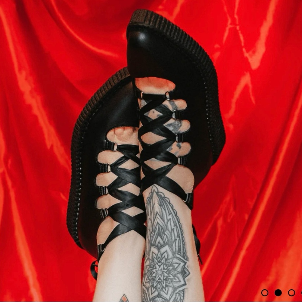 TUK Black Flats with Criss-Cross Design